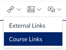 Links button menu expanded with Course Links selected.